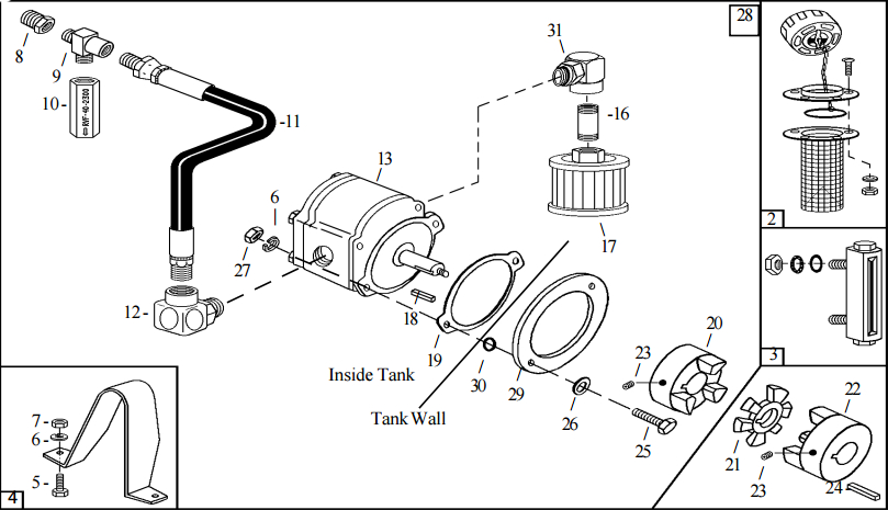 Little Beaver Pump, Filter, and Sight Gauge Assembly Hydraulic Part Diagram
