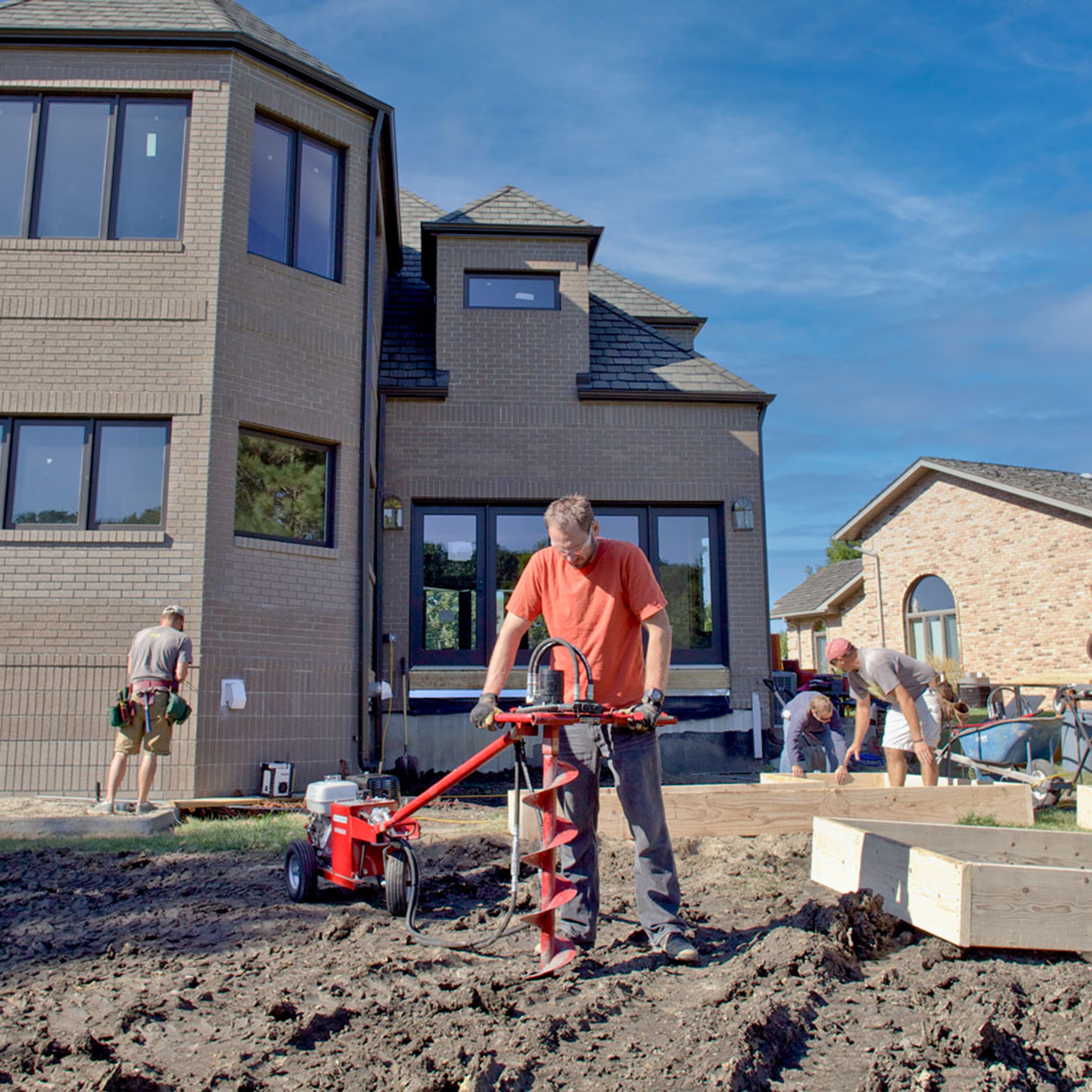 A work site with a drill